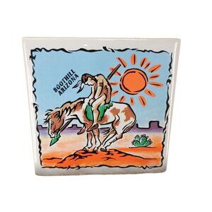 Vintage Boothill Arizona Ceramic Wall Tile Plaque With‎ Western Cowboy Artwork &